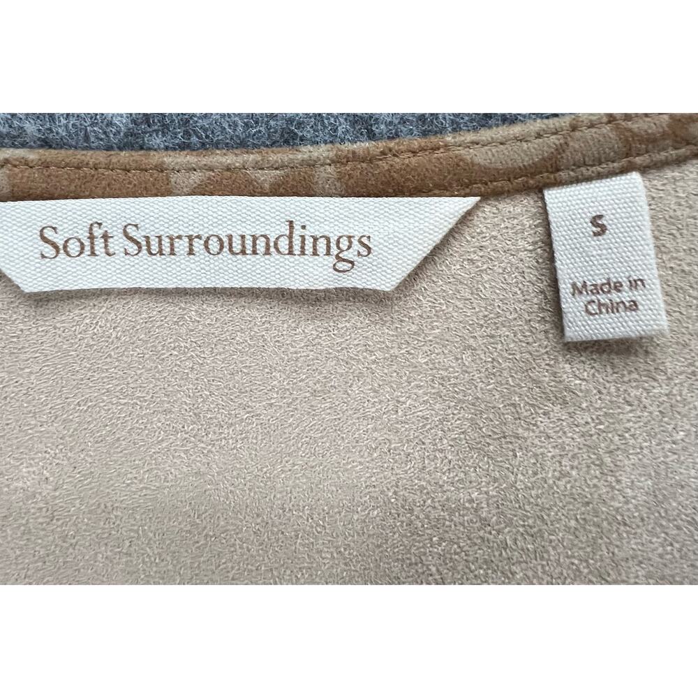 Soft Surroundings Tunic Top Womens S‎ Tan Faux Suede Floral Roll Tab Boho Chic - Picture 12 of 14